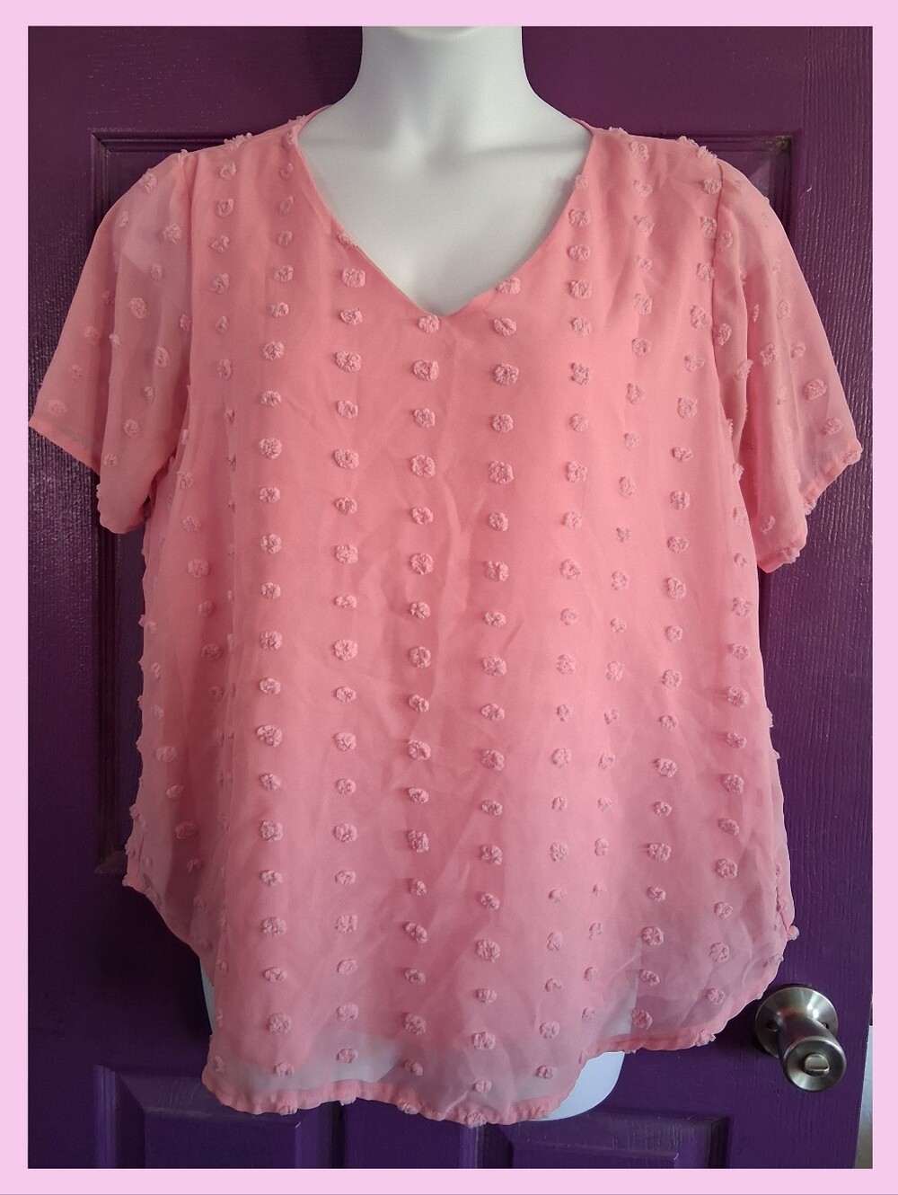 Women's Pink Textured V-Neck Blouse